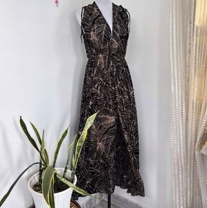 Elegant Black Leaf Print Maxi Dress